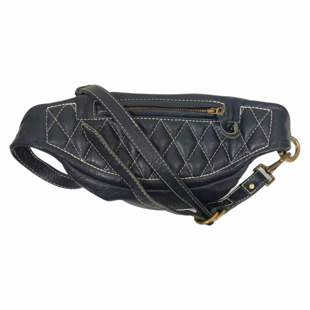LANGLITZ LEATHERS ラングリッツレザーズ 裏パテッド キルティング ステッチ レザー ショルダー ウエスト ポーチ バッグ ネイビー系【中古】