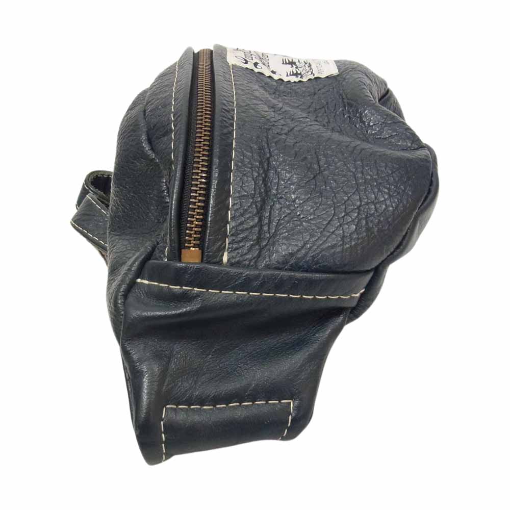 LANGLITZ LEATHERS ラングリッツレザーズ 裏パテッド キルティング ステッチ レザー ショルダー ウエスト ポーチ バッグ ネイビー系【中古】