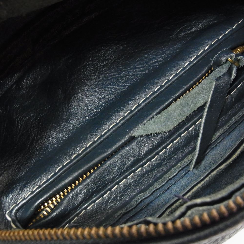 LANGLITZ LEATHERS ラングリッツレザーズ 裏パテッド キルティング ステッチ レザー ショルダー ウエスト ポーチ バッグ ネイビー系【中古】