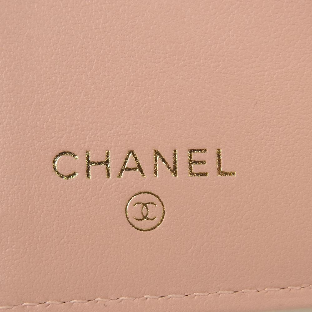 CHANEL シャネル ボーイシャネル キャビアスキン ココマーク コンパクト ミニ ウォレット 三つ折り 財布 ピンク系【中古】