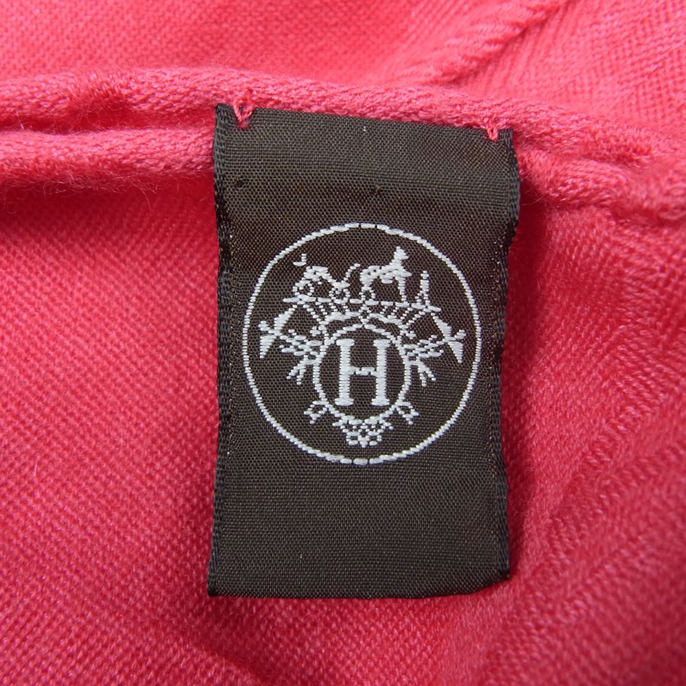 HERMES エルメス  ニューリブリス カシミヤ シルク 大判 ストール ショール Hロゴ柄 ミニフリンジ付き ピンク系【中古】