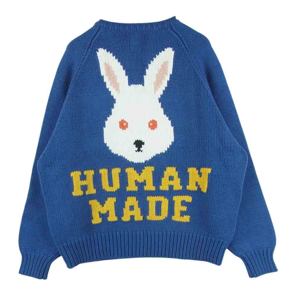 HUMAN MADE ヒューマンメイド 22AW RABBIT RAGLAN KNIT SWEATER ニット セーター 中国製 ブルー系 S【極上美品】【中古】