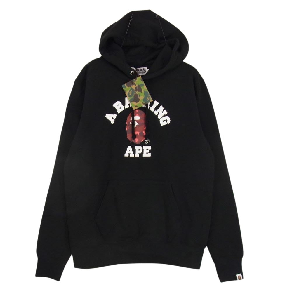 A BATHING APE アベイシングエイプ Color Camo College Pullover Hoodie プリント パーカー ブラック系 L【美品】【中古】