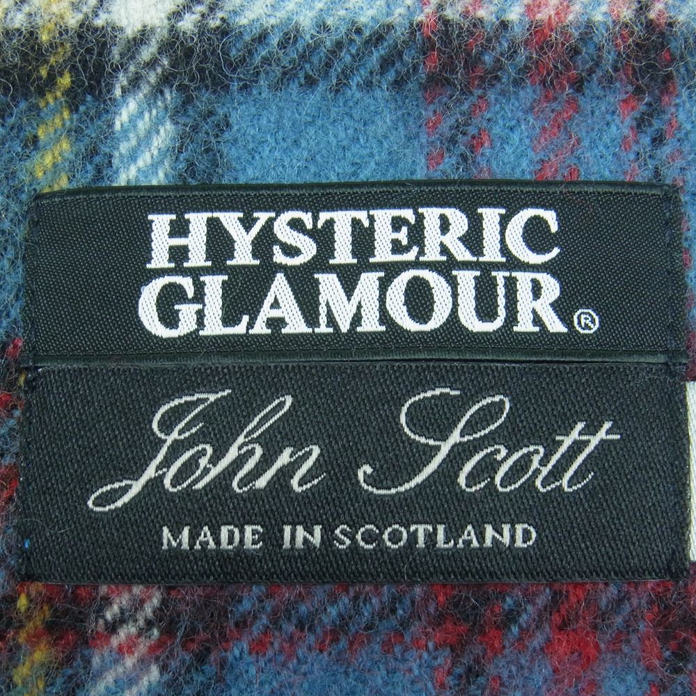 HYSTERIC GLAMOUR ヒステリックグラマー John Scot Lambswool ラムウール マフラー チェック柄 スコットランド製 ブルー系 レッド系 マルチカラー系【美品】【中古】