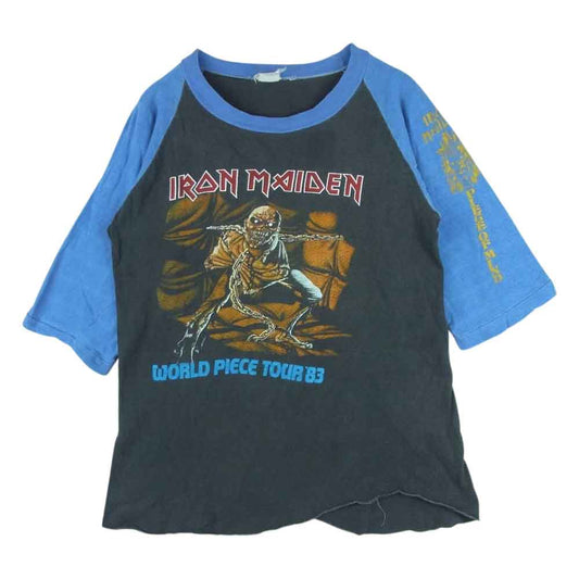 80s Iron Maiden WORLD PIECE TOUR 83 Piece Of Mind ビンテージ アイアンメイデン バンド Tシャツ 半袖 バンT ラグラン ブルー系 グレー系 サイズ表記無し【中古】
