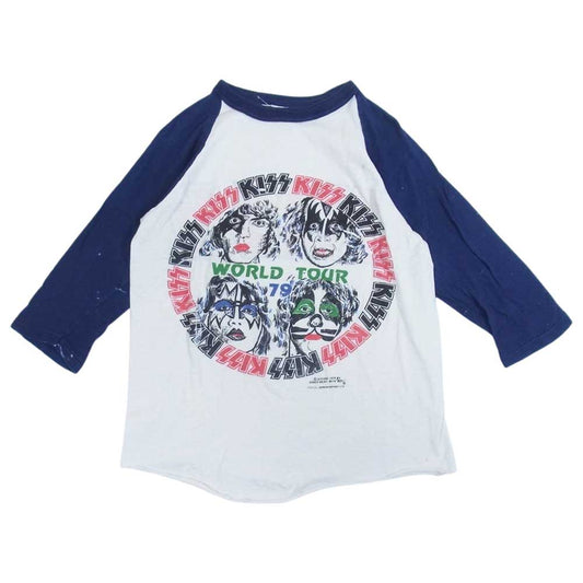 70s KISS 1979WORLD TOUR ビンテージ キッス バンド Tシャツ バンT ラグラン ホワイト系 ネイビー系 M【中古】