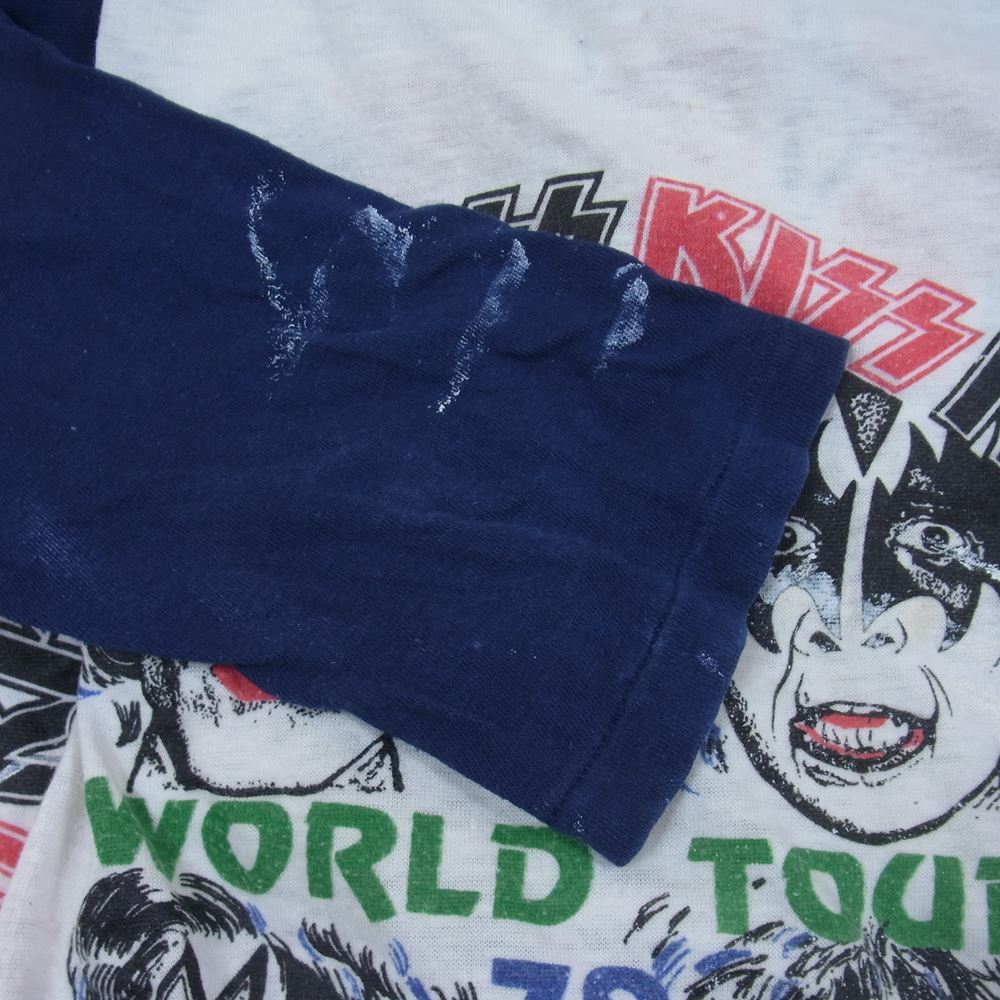 70s KISS 1979WORLD TOUR ビンテージ キッス バンド Tシャツ バンT ラグラン ホワイト系 ネイビー系 M【中古】