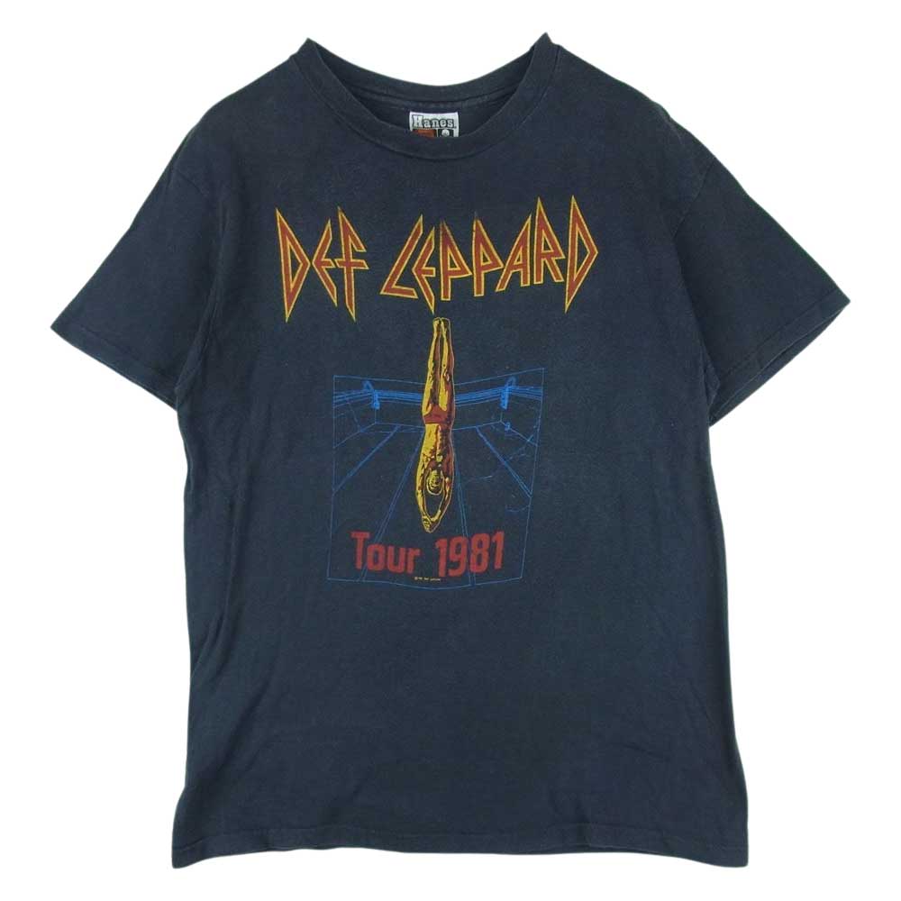 80s Hanes DEF LEPPARD HANES Tour1981 ビンテージ デフレパード バンド Tシャツ 半袖 バンT 袖裾シングルステッチ グレー系 M 38 - 40【中古】