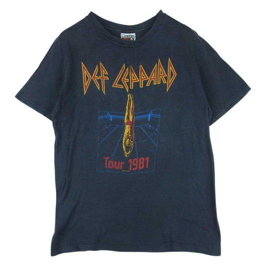 80s Hanes DEF LEPPARD HANES Tour1981 ビンテージ デフレパード バンド Tシャツ 半袖 バンT 袖裾シングルステッチ グレー系 M 38 - 40【中古】