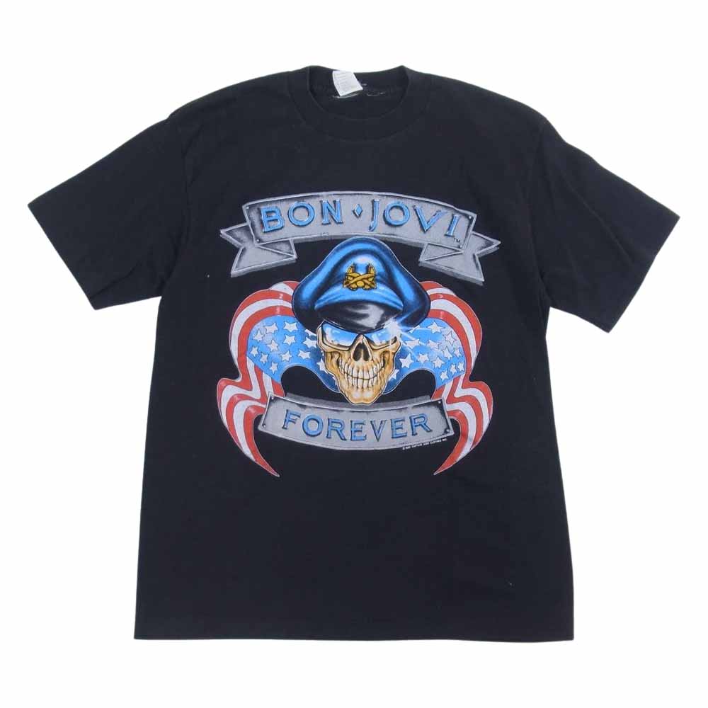 80s Bon Jovi Forever Brotherhood Tour 1989 Skull ビンテージ ボンジョビ バンド Tシャツ バンT ブラック系 L【中古】
