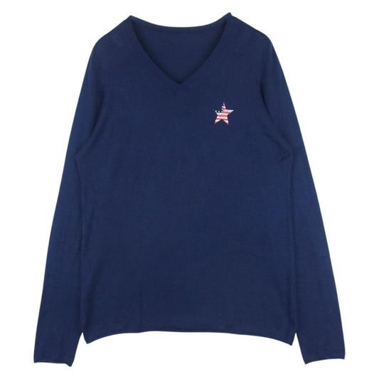 Lucien Pellat-Finet ルシアンペラフィネ カシミヤ 星型星条旗 Vネック ニット セーター ネイビー系 M【中古】