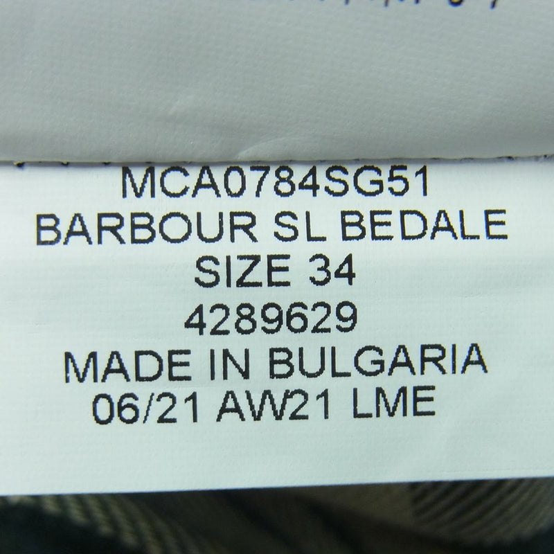 Barbour バブアー MCA0784SG51 ブルガリア製 SL BEDALE 3ワラント ノンオイルド スリムフィット ビデイル ジャケット モスグリーン系 34【美品】【中古】