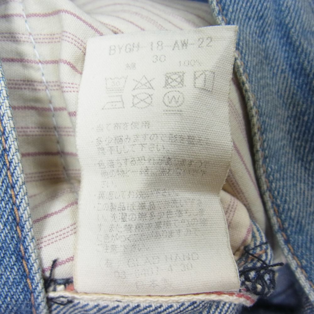 BY GLADHAND バイグラッドハンド GLADDEN DENIM TYPE-1 B グラッデンデニム ヴィンテージ フィニッシュ デニム パンツ インディゴブルー系 30【中古】