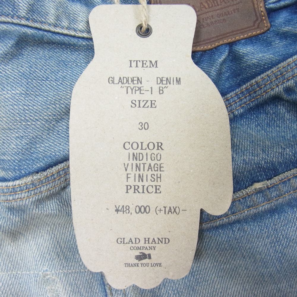 BY GLADHAND バイグラッドハンド GLADDEN DENIM TYPE-1 B グラッデンデニム ヴィンテージ フィニッシュ デニム パンツ インディゴブルー系 30【中古】