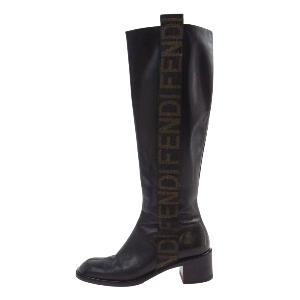 FENDI フェンディ サイド ロゴ ジップ ロング ブーツ ブラック系 35.5【中古】