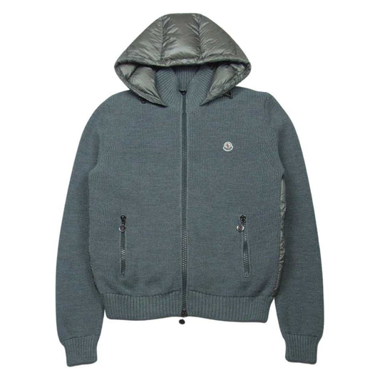 MONCLER モンクレール 420919436900 MAGLIONE TRICOT CARDIGAN ニット切替 フード付き ダウン ジップアップ ジャケット グレー系 L【中古】