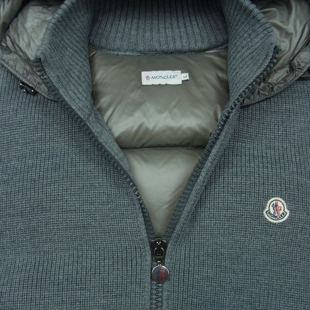 MONCLER モンクレール 420919436900 MAGLIONE TRICOT CARDIGAN ニット切替 フード付き ダウン ジップアップ ジャケット グレー系 L【中古】