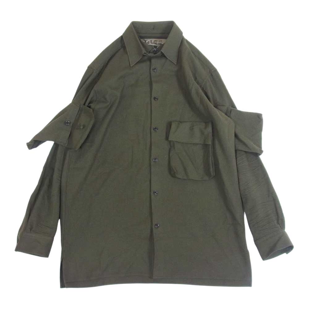 Yohji Yamamoto ヨウジヤマモト YF-B88-172 Y's BANG ON! ワイズバングオン No.168 WOOL VIYELLA DETACHABLE COLLAR SHIRTS ウール デタッチャブルカラー 立体ポケット 長袖 シャツ モスグリーン系 2【中古】