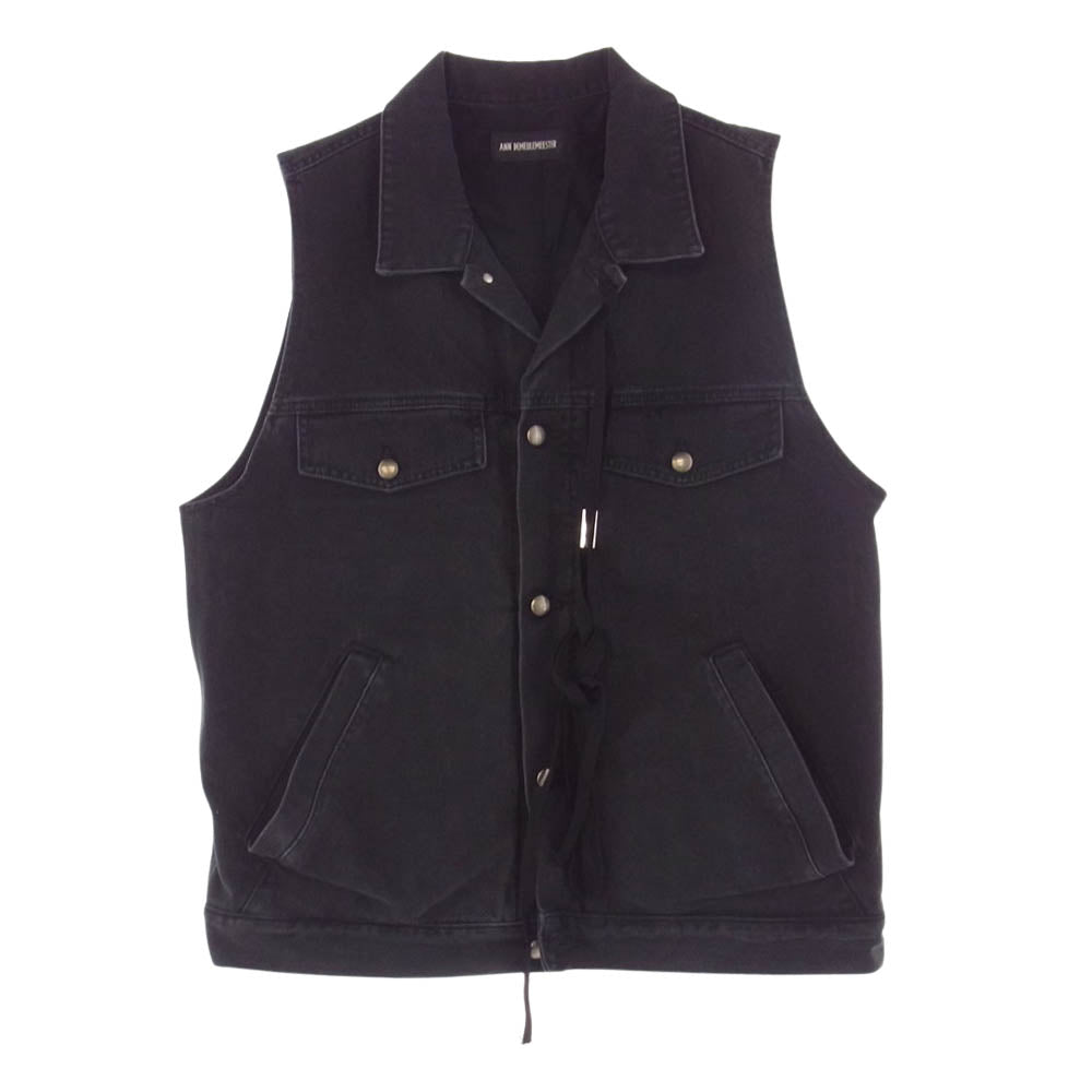 ANN DEMEULEMEESTER アンドゥムルメステール 22SS 2201-M-JA43-D-190-070 ウォッシュド ノースリーブ デニムジャケット ベスト ブラック系 52【中古】