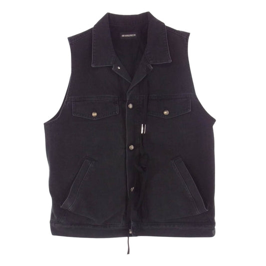ANN DEMEULEMEESTER アンドゥムルメステール 22SS 2201-M-JA43-D-190-070 ウォッシュド ノースリーブ デニムジャケット ベスト ブラック系 52【中古】