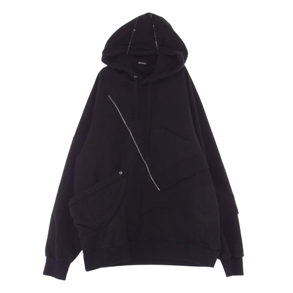 UNDERCOVER アンダーカバー 22AW UI2B4801 Undercoverism アンダーカバイズム Panelled Hooded Sweatshirt  パネル 再構築 切替 ジップ フーディ パーカー ブラック系【中古】