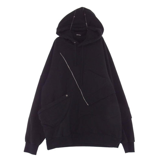 UNDERCOVER アンダーカバー 22AW UI2B4801 Undercoverism アンダーカバイズム Panelled Hooded Sweatshirt  パネル 再構築 切替 ジップ フーディ パーカー ブラック系【中古】