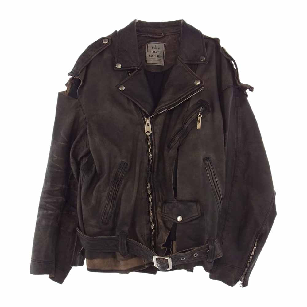 メゾンミハラヤスヒロ 22SS A08BL011 ダメージ加工 カッティング レザー ダブルライダースジャケット ブラウン系 46【美品】【中古】