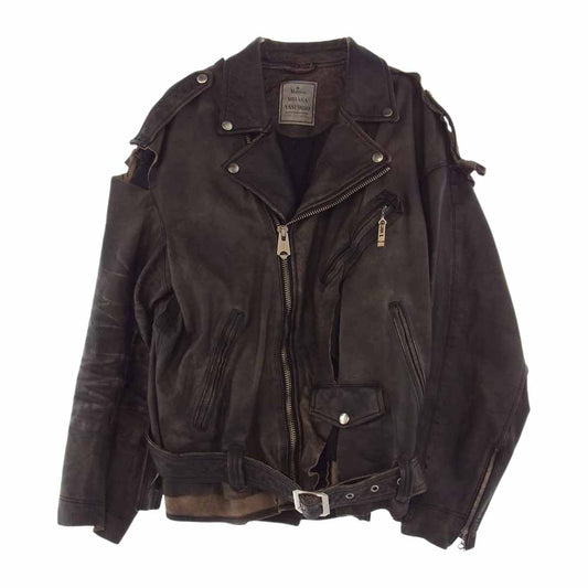 メゾンミハラヤスヒロ 22SS A08BL011 ダメージ加工 カッティング レザー ダブルライダースジャケット ブラウン系 46【美品】【中古】