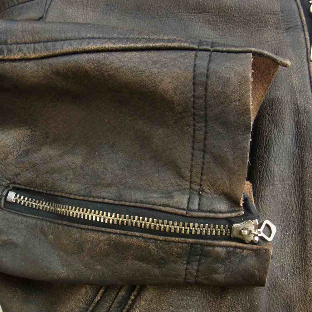 メゾンミハラヤスヒロ 22SS A08BL011 ダメージ加工 カッティング レザー ダブルライダースジャケット ブラウン系 46【美品】【中古】