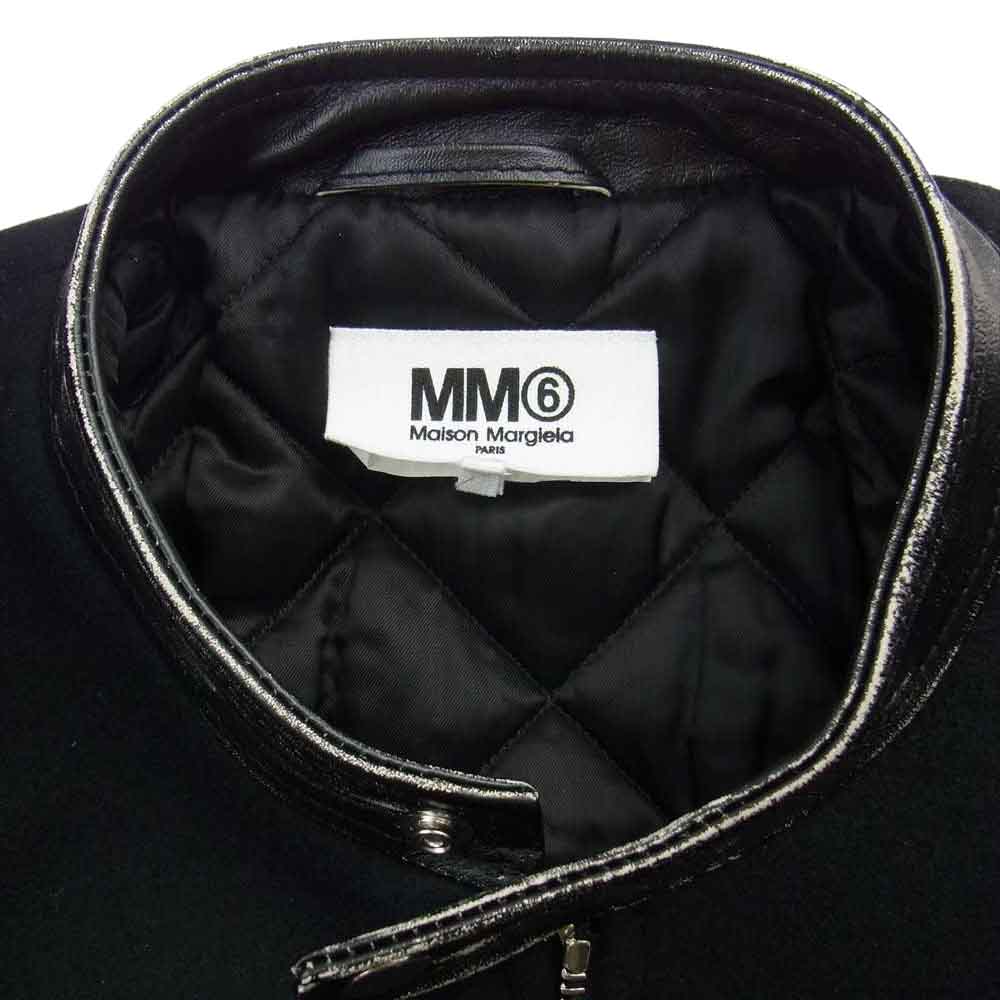 MAISON MARGIELA メゾンマルジェラ 22AW S62AN0078 S60353 MM6 エムエムシックス 八の字 ダメージ加工 ロゴパッチ カーフレザー ジップ ブルゾン シングル ライダースジャケット ブラック系【美品】【中古】