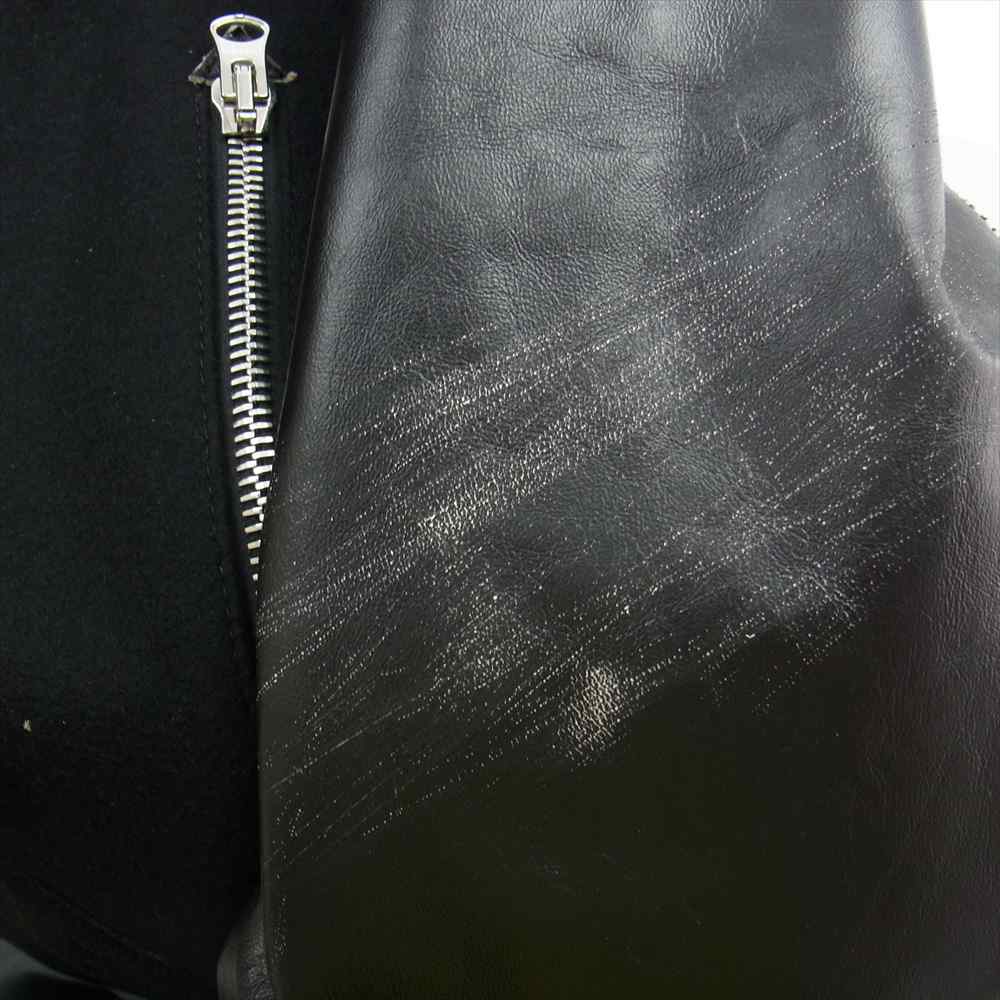 MAISON MARGIELA メゾンマルジェラ 22AW S62AN0078 S60353 MM6 エムエムシックス 八の字 ダメージ加工 ロゴパッチ カーフレザー ジップ ブルゾン シングル ライダースジャケット ブラック系【美品】【中古】