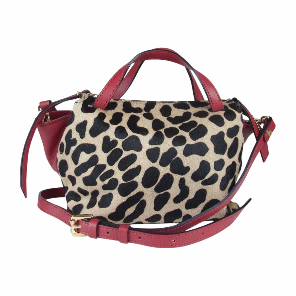 GIANNI CHIARINI 2WAY レオパード ハラコ オリガミ ショルダー バッグ レッド系【中古】