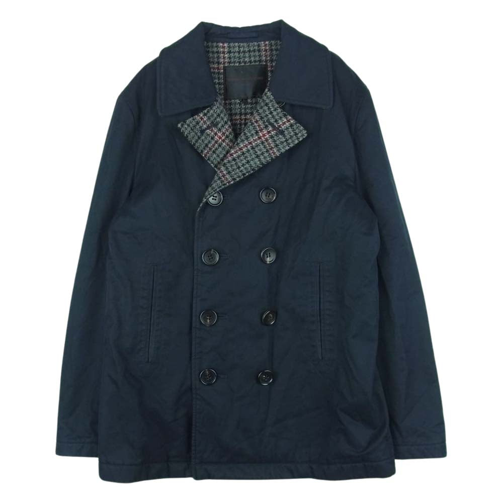 COMME des GARCONS HOMME コムデギャルソンオム 03AW HL-C003 裏地チェック コットンツイル Pコート ピーコート ダークネイビー寄りの黒 M【中古】