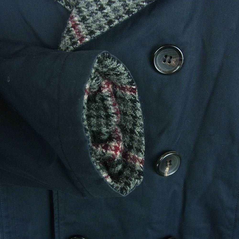 COMME des GARCONS HOMME コムデギャルソンオム 03AW HL-C003 裏地チェック コットンツイル Pコート ピーコート ダークネイビー寄りの黒 M【中古】