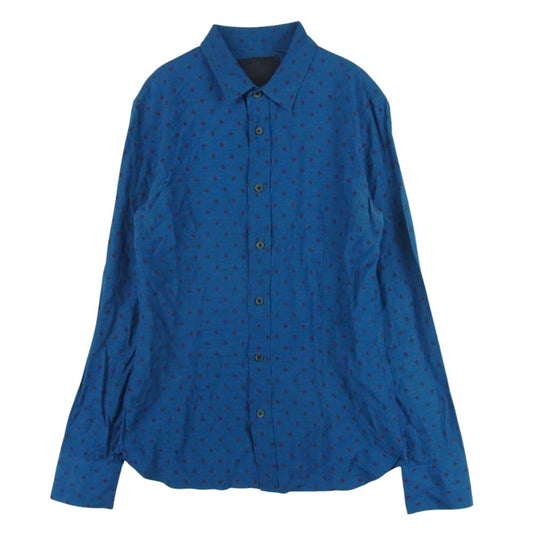 ISAMUKATAYAMA BACKLASH イサムカタヤマバックラッシュ 1658-02 抜染プリント タグカンガルーレザー 長袖 シャツ 青緑系 M【中古】