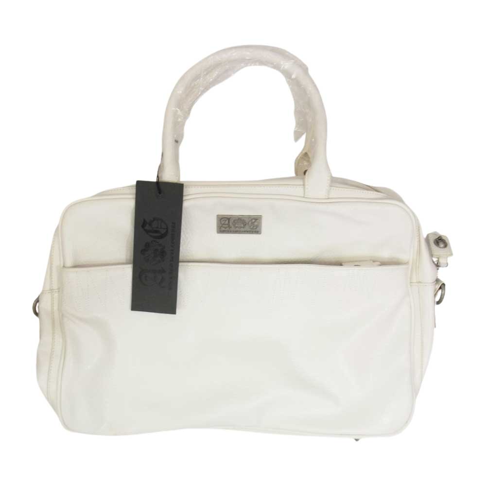 エーアンドジー スカル スタッズ レザー 2WAY ショルダー トート バッグ ホワイト系【中古】