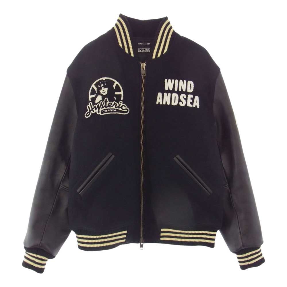 HYSTERIC GLAMOUR ヒステリックグラマー 20AW WDS-HYS-01 wind and sea ウィンダンシー スタジアム ジャケット スタジャン ブラック系 L【中古】