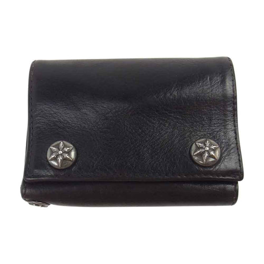 CHROME HEARTS クロムハーツ（原本無） 3FOLD 3フォールド スターボタン 三つ折り レザー ウォレット ブラック系【中古】