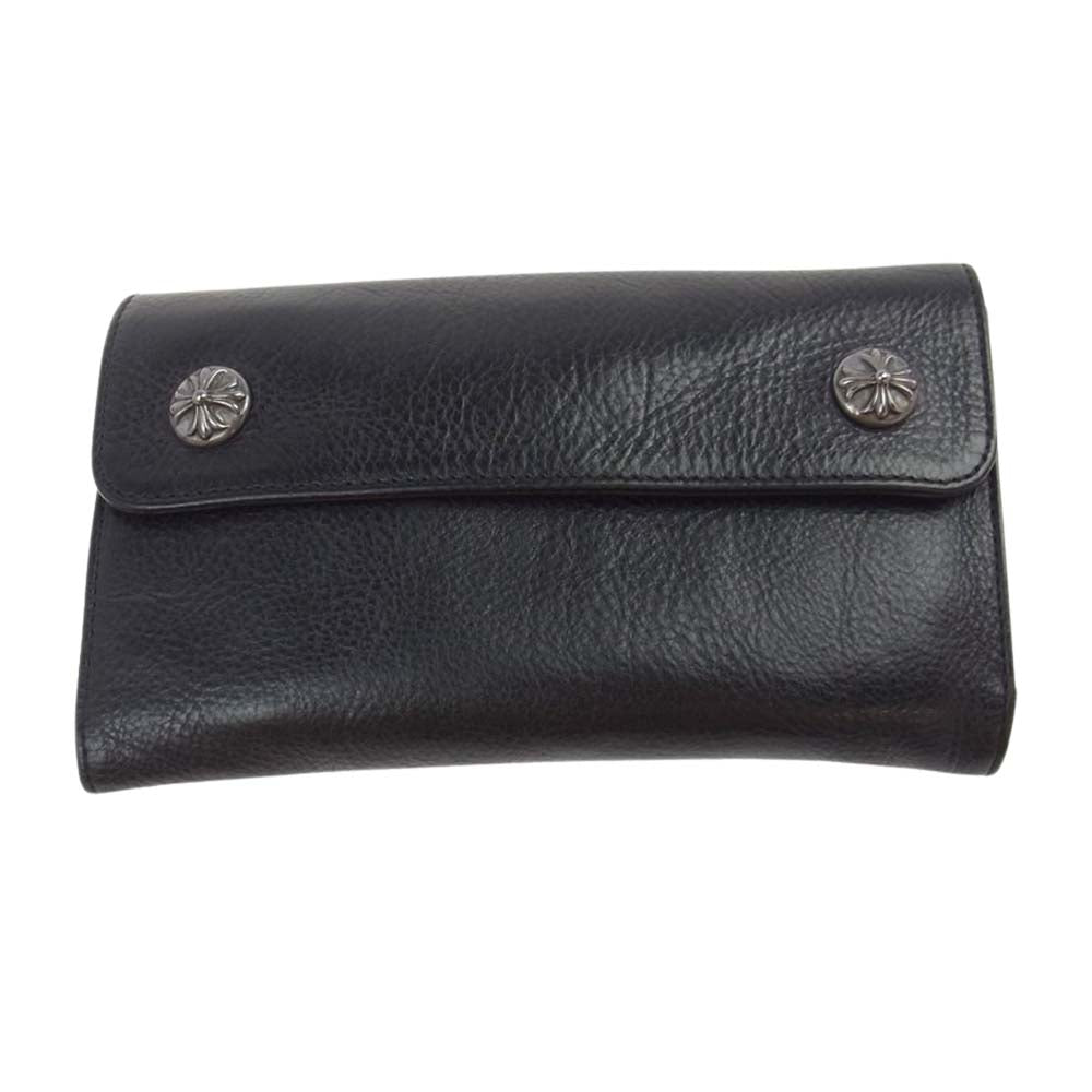 CHROME HEARTS クロムハーツ（原本有） WAVE WALLET クロスボールボタン ウェーブ レザー ウォレット 長財布 ブラック系【中古】
