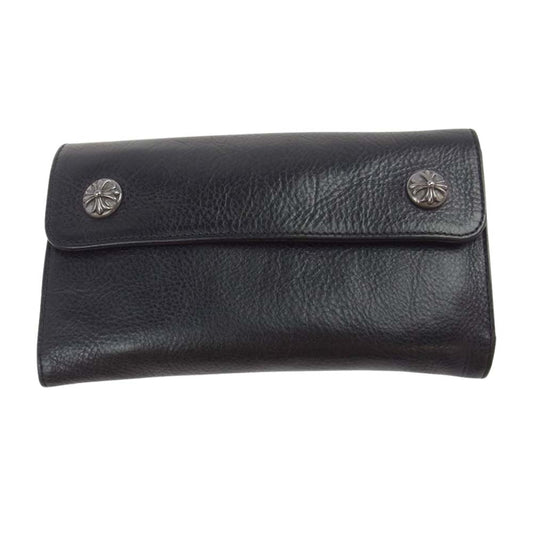 CHROME HEARTS クロムハーツ（原本有） WAVE WALLET クロスボールボタン ウェーブ レザー ウォレット 長財布 ブラック系【中古】