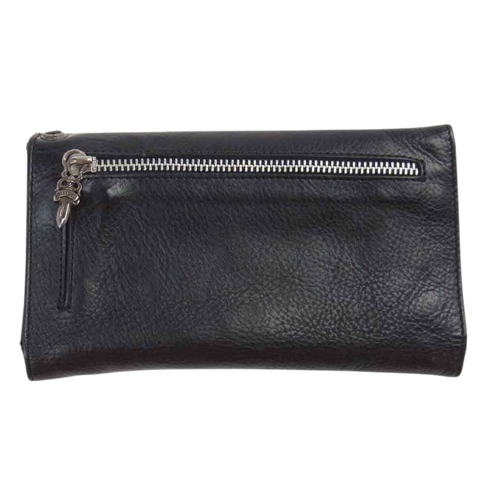 CHROME HEARTS クロムハーツ（原本有） WAVE WALLET クロスボールボタン ウェーブ レザー ウォレット 長財布 ブラック系【中古】