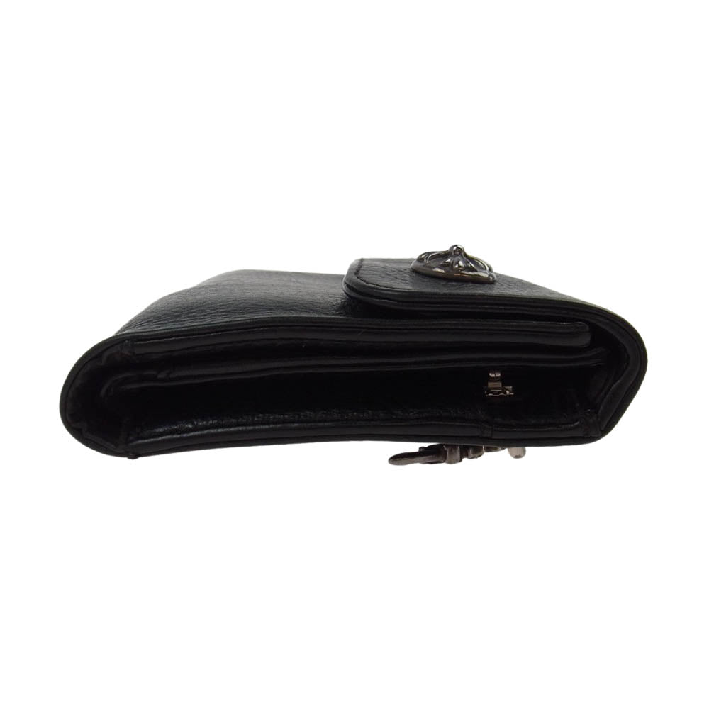 CHROME HEARTS クロムハーツ（原本有） WAVE WALLET クロスボールボタン ウェーブ レザー ウォレット 長財布 ブラック系【中古】