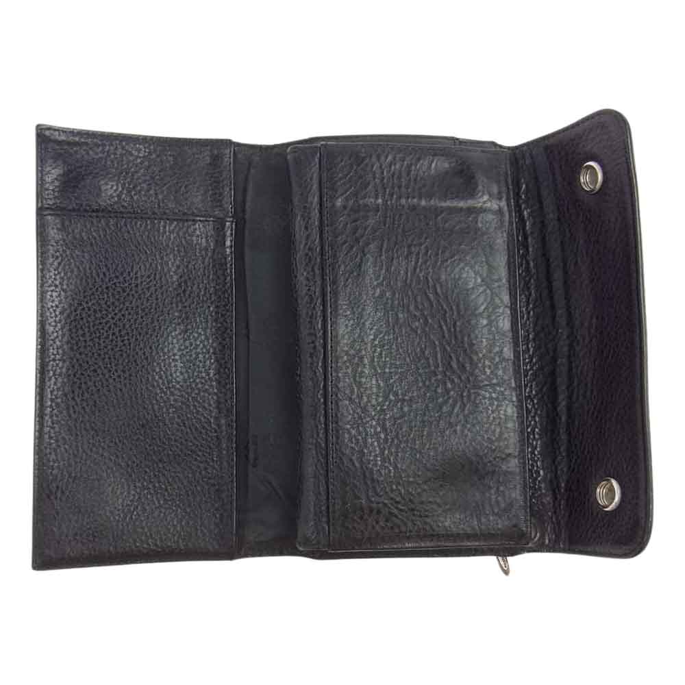 CHROME HEARTS クロムハーツ（原本有） WAVE WALLET クロスボールボタン ウェーブ レザー ウォレット 長財布 ブラック系【中古】