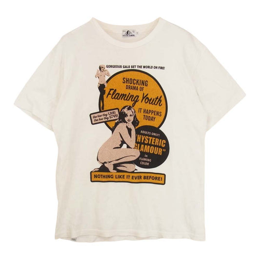 HYSTERIC GLAMOUR ヒステリックグラマー 02172CT24 FLAMING YOUTH プリント クルーネック 半袖 Tシャツ ホワイト系 S【中古】