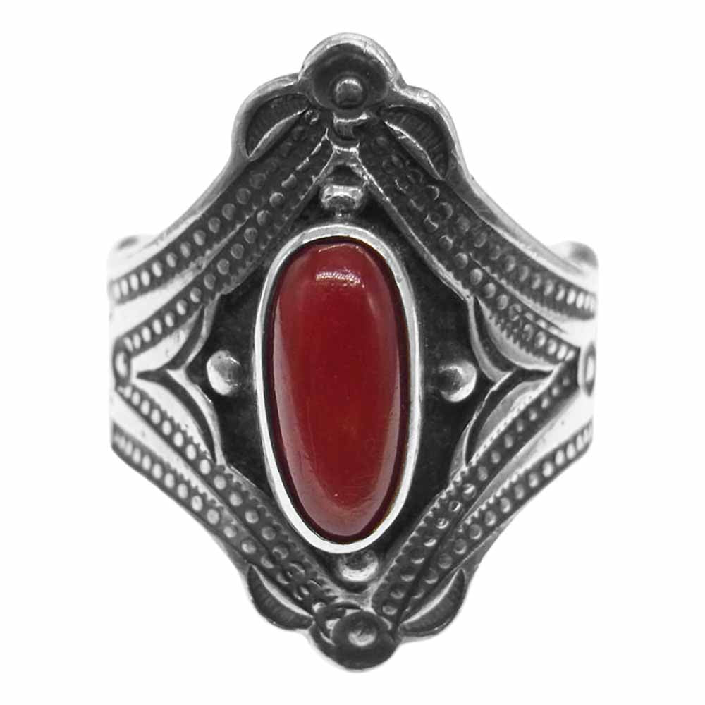 ニズムターコイズ レッドストーン スタンプワーク リング シルバー系【中古】