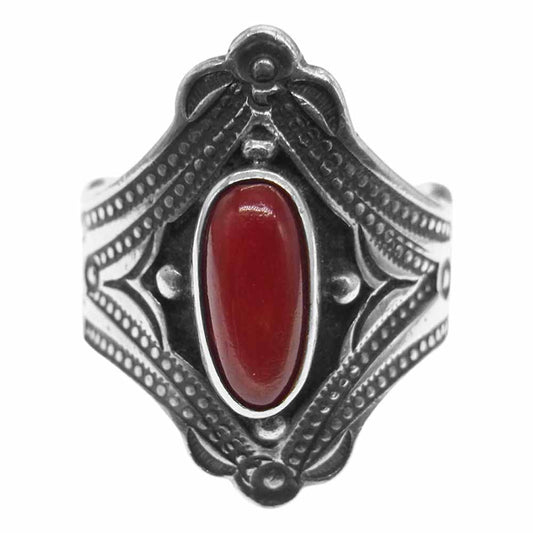 ニズムターコイズ レッドストーン スタンプワーク リング シルバー系【中古】