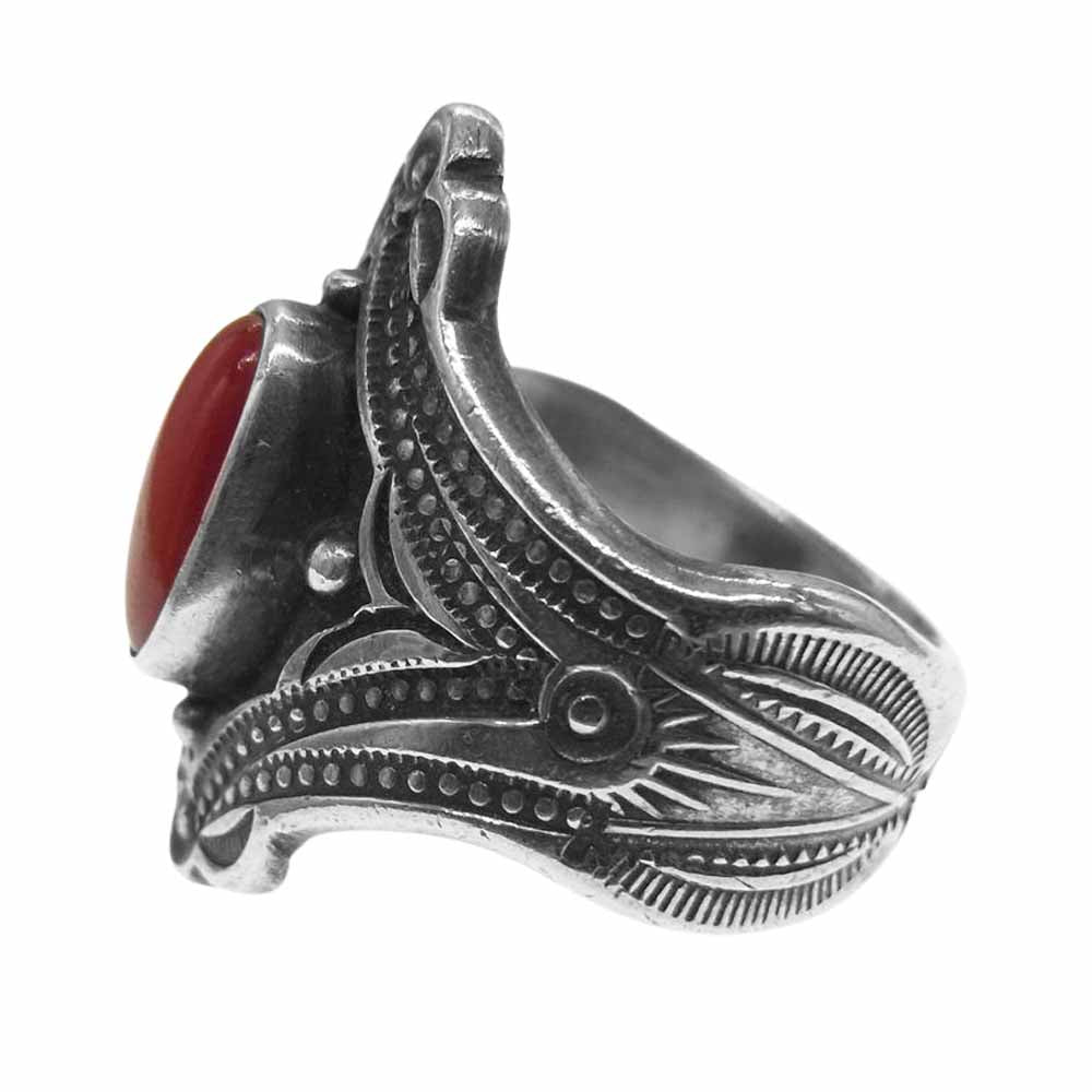 ニズムターコイズ レッドストーン スタンプワーク リング シルバー系【中古】