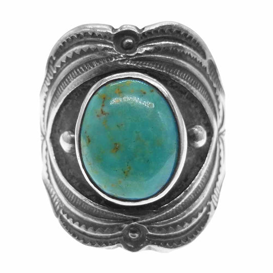 ニズムターコイズ ターコイズ スタンプワーク リング シルバー系【中古】