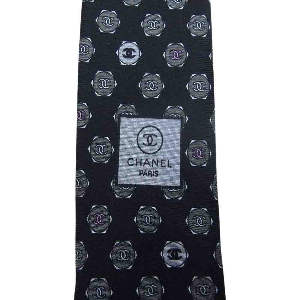 CHANEL シャネル イタリア製 シルク ココマーク ネクタイ ブラック系【中古】