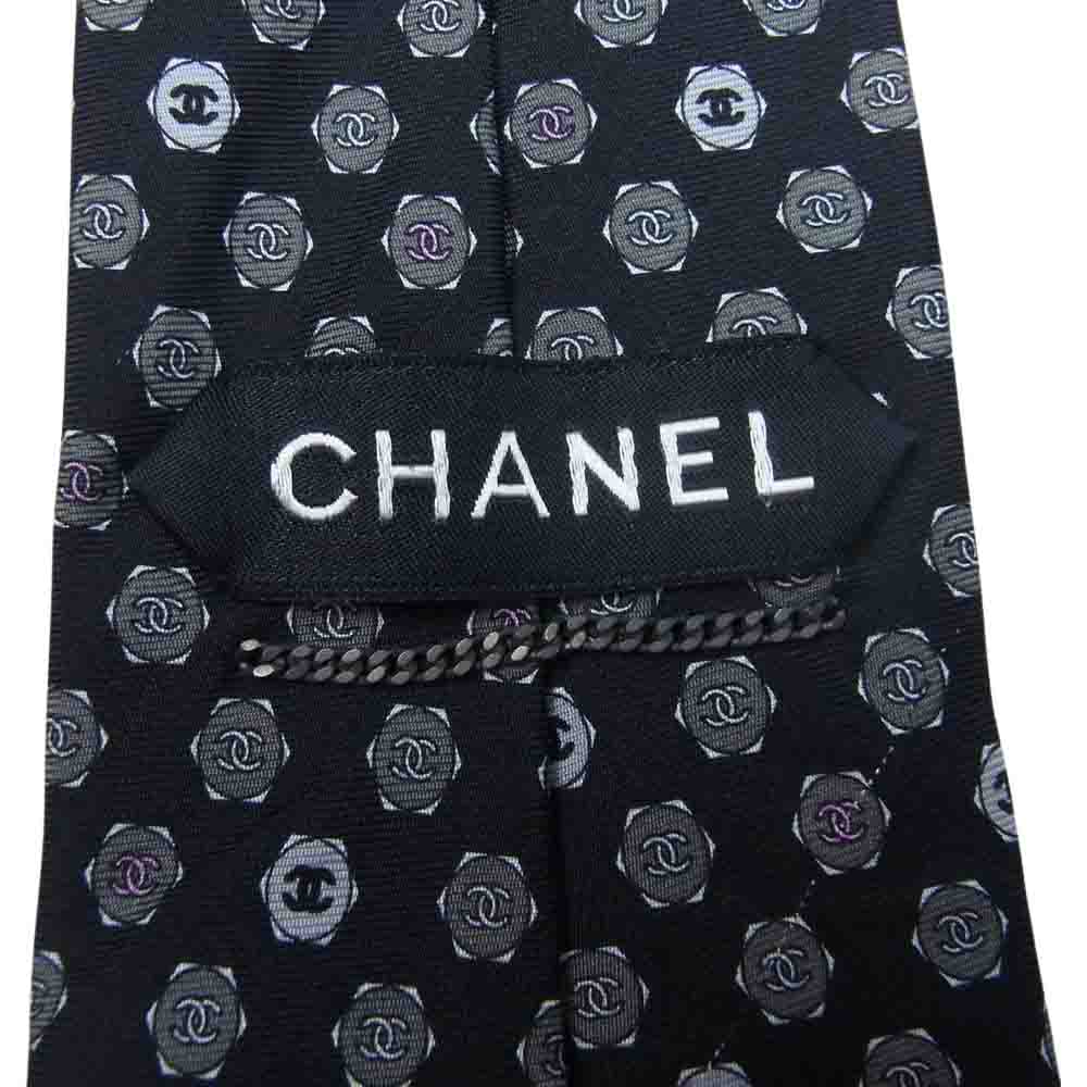 CHANEL シャネル イタリア製 シルク ココマーク ネクタイ ブラック系【中古】